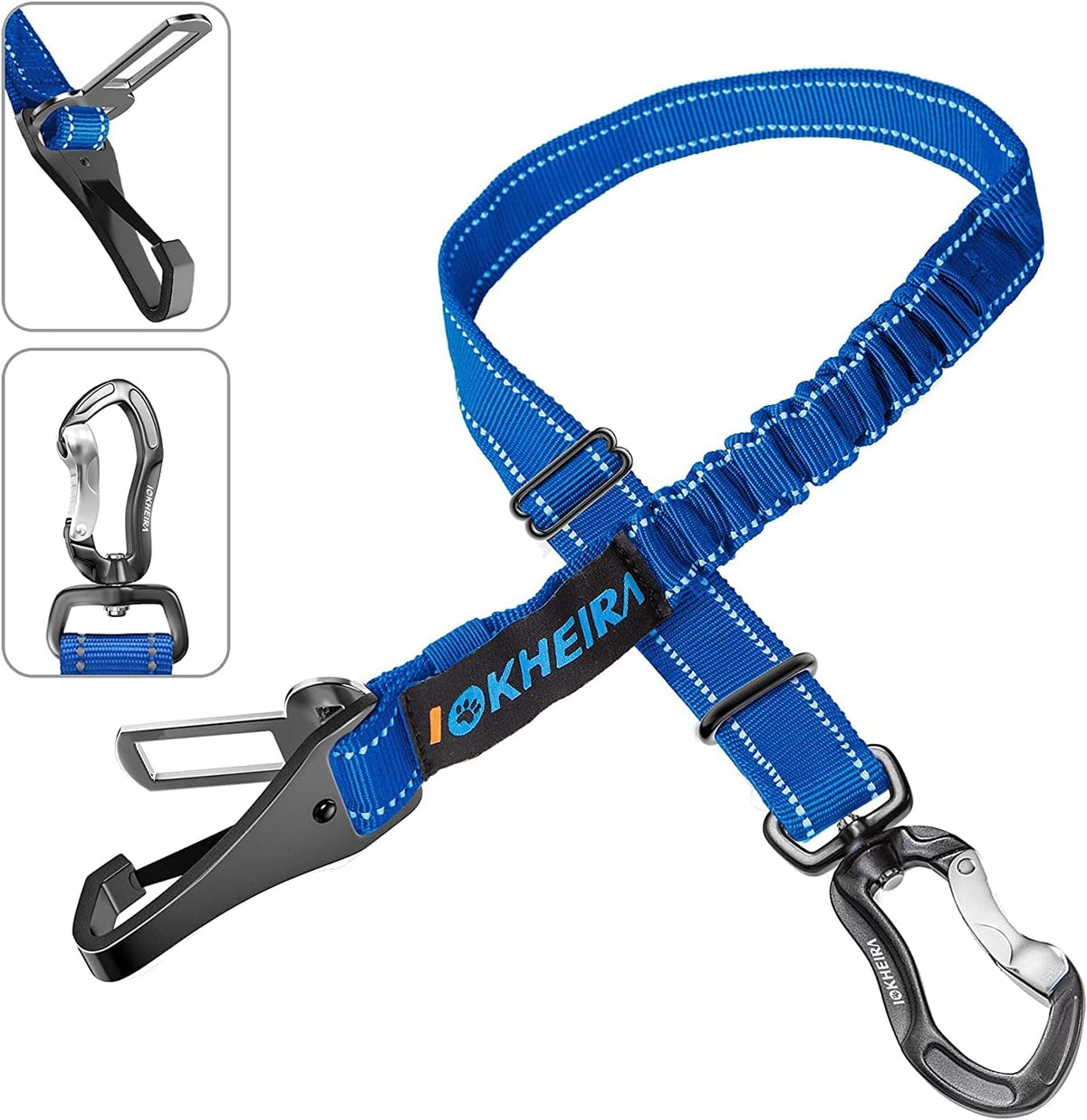IOKHEIRA Dog Seatbelt, Updated Adjustable Harness Reflective Bungee Dog Car Seat Belt with Aviation - Indigo Bule