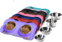 Hubulk Pet Dog Bowls 2 Stainless Steel Dog Bowl with No Spill - Purple / Small