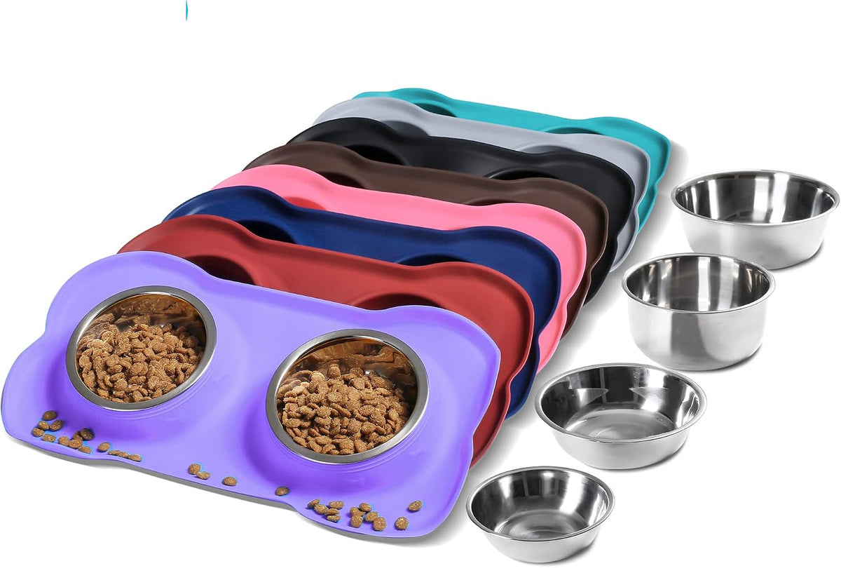 Hubulk Pet Dog Bowls 2 Stainless Steel Dog Bowl with No Spill - Purple / Small