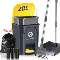 Outdoor Dog Poop Trash Can with Pooper Scooper & 60 Free Poop Bags -15 L/4 Gallon Dog Waste Trash Can Pet Waste Disposal Station with Inner Bucket - Metal Dog Pooper Scooper Great for All Sized Dogs