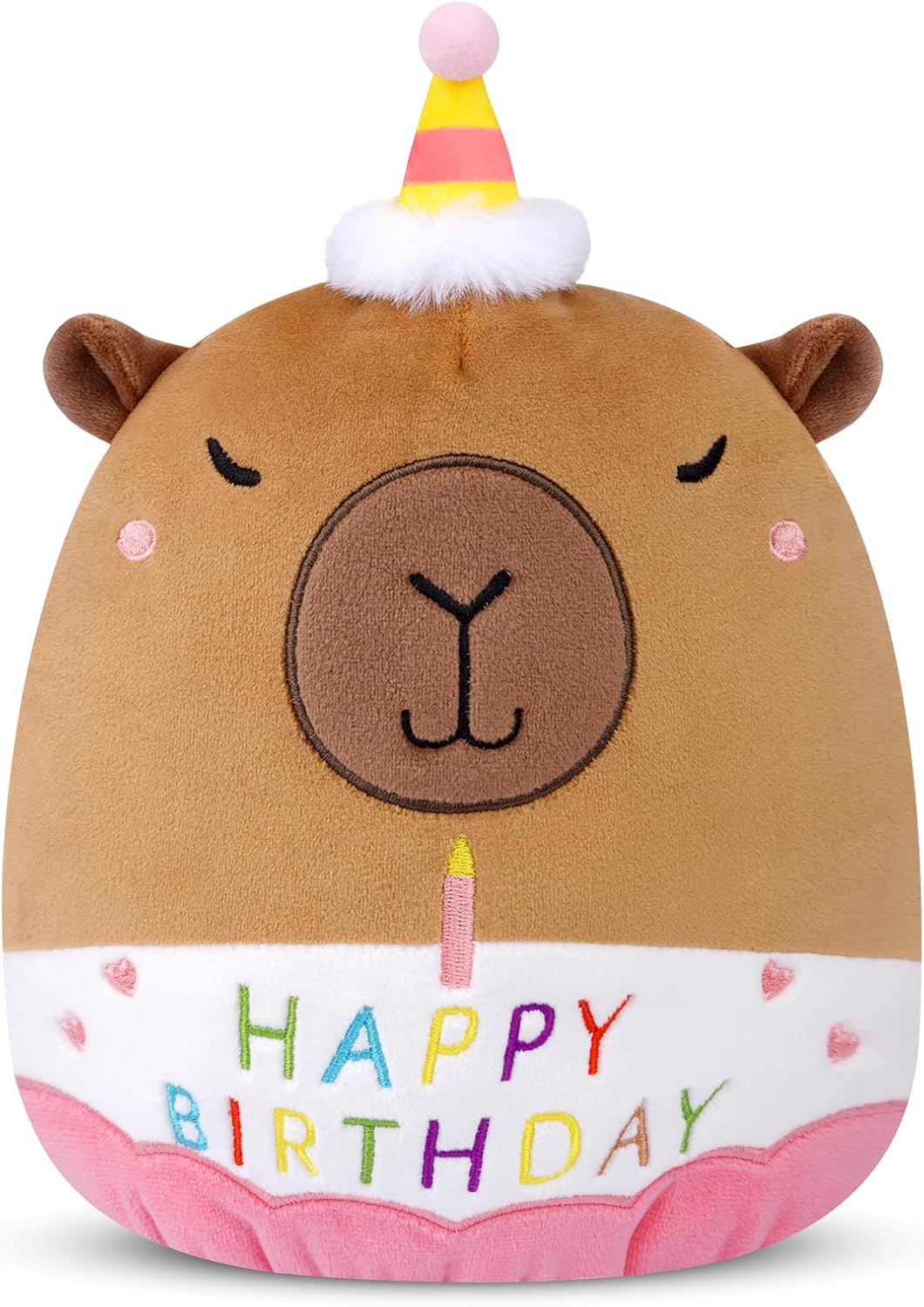 Prewplam birthday capybara plush, brown capybara with party hat and Happy Birthday embroidery - view 2