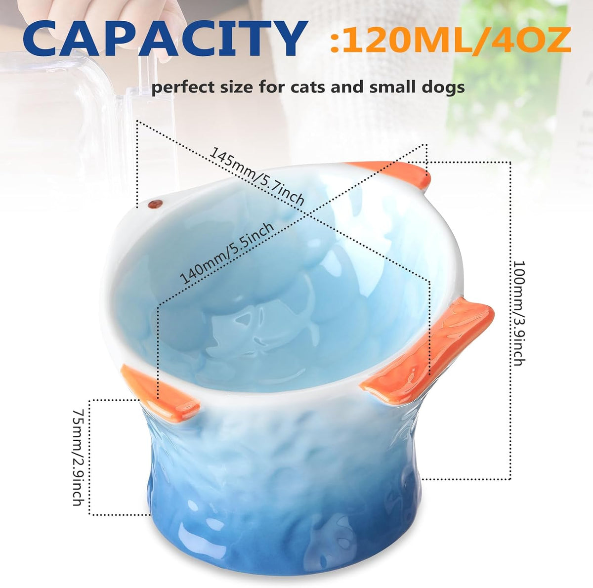 2 Pcs Elevated Cat Bowls, Raised Ceramic Food Bowls, Blue, Green – Essentials for Cats - Blue, Green - image 4