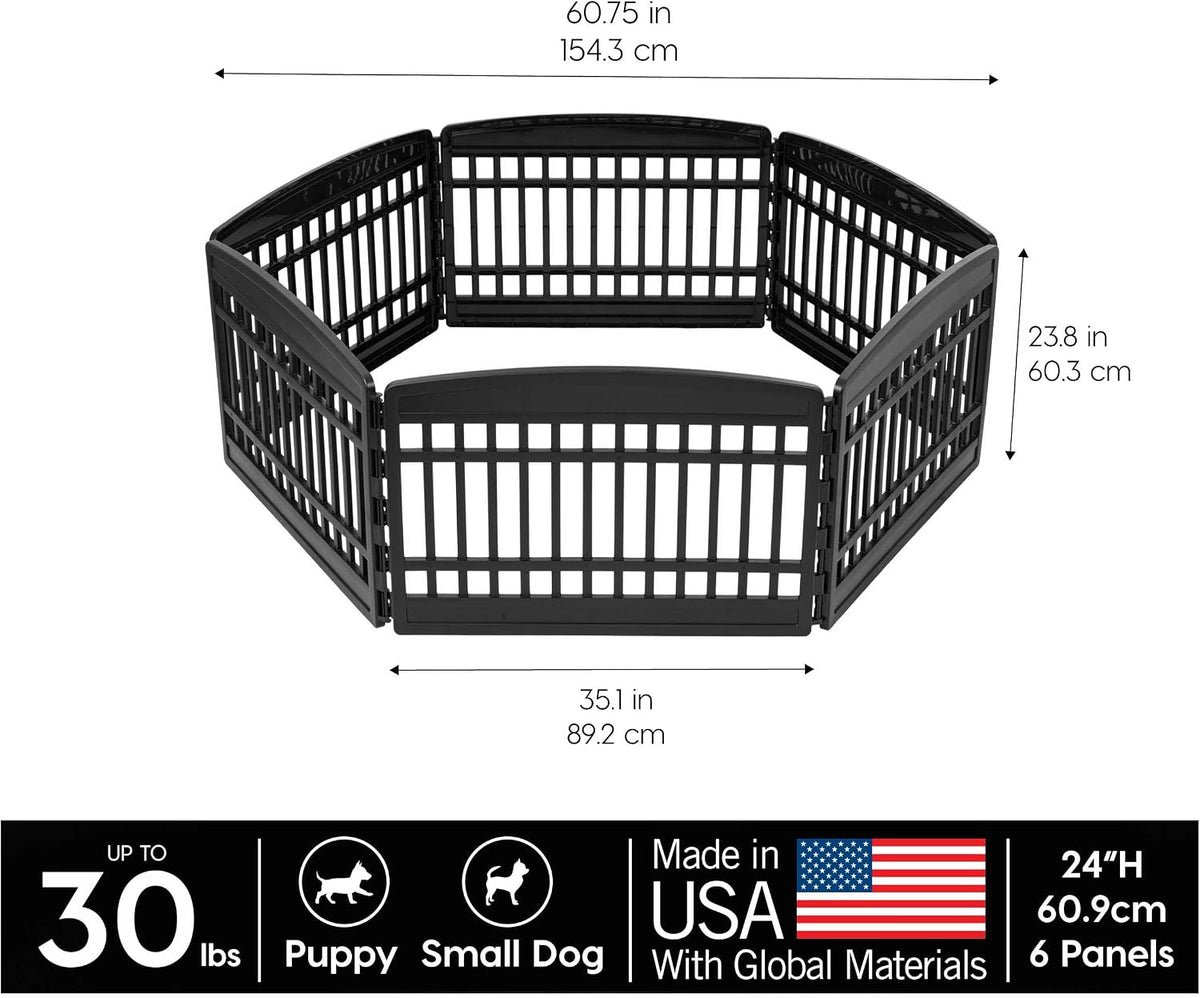 IRIS USA 4-Panel Dog Playpen, Pet Enclosure - Black / 6 Panel – 24" H - image 3