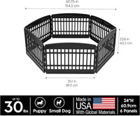 IRIS USA 24" 6-Panel Puppy Playpen, 61 x 61 x 24, Puppy Fence, Dog Playpen, Dog Play Pen Indoors, Pet Fence, Puppies/Small Dogs, Black