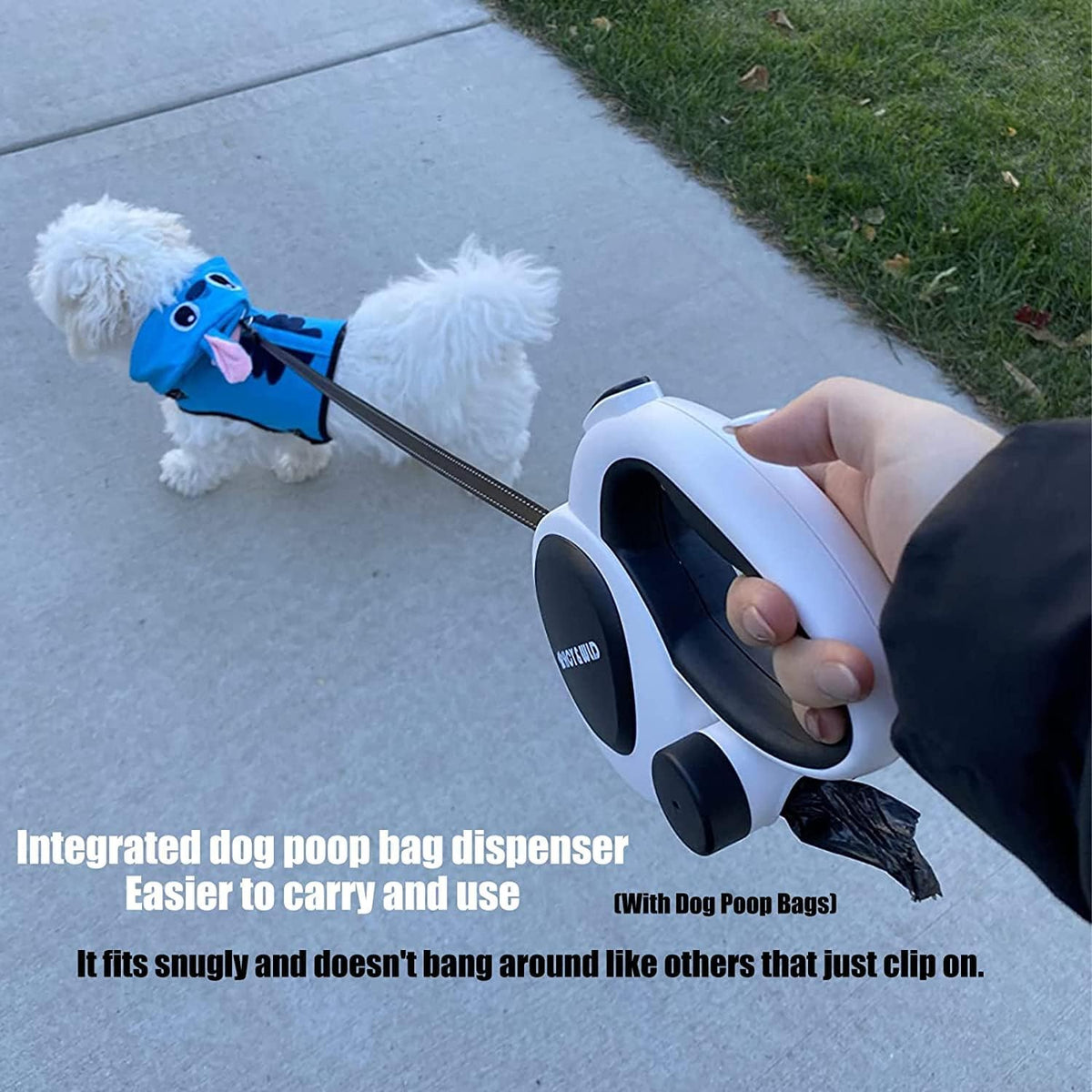 4-in-1 Retractable Dog Leash with LED Light & Dispenser & Poop Bags – Essentials for Dogs - Small - With chew proof cable - image 4