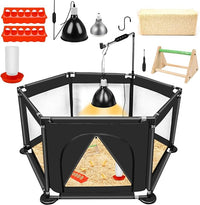 Chicks Brooder Box for Chicken Starter Kit- Includes Timing Heat Lamp Set, Detachable Chicken Brooder, Up to 15 Chicks, Sawdust, Chick Feeder and Waterer Set, Chick Perch 6-in-1 Chicken Coop Set.(B)