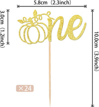 24 PCS Pumpkin Oh Baby Cupcake Toppers Glitter Fall Theme pumpkin - Design 6-gold - image 2