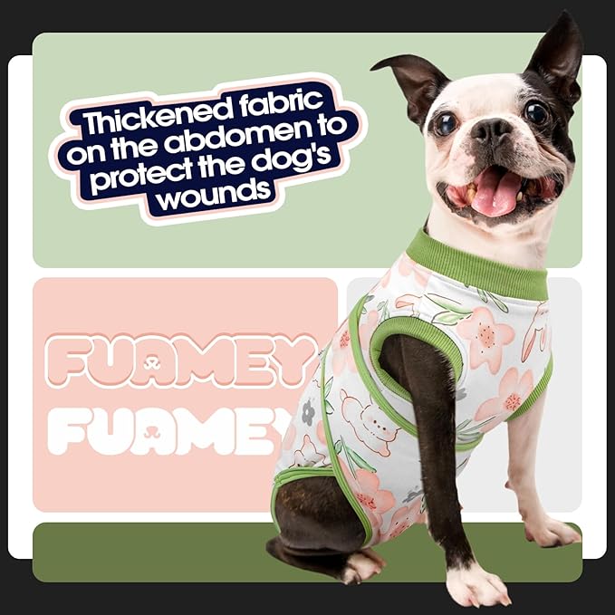 FUAMEY Dog Recovery Suit Male,Dogs Surgery Neuter Suits Puppy Spay Shirts for Female Protect Dog's Skin Anti Licking Abdominal Wounds Doggie Onesie Pet Bodysuit Alternative to Cone Rabbit Flower S