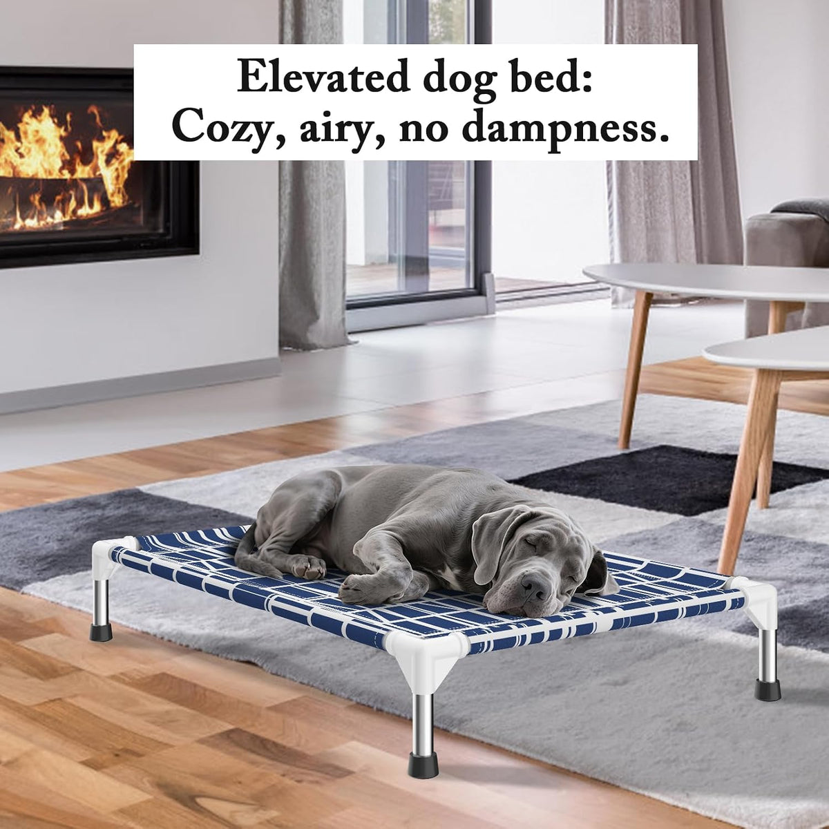 Elevated Dog Bed with Cotton Fabric, Stainless Steel Frame - M - image 2
