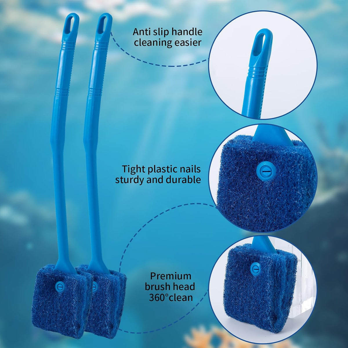 SLSON Aquarium Algae Scraper Double Sided Sponge Brush Cleaner Long - 2 - image 4