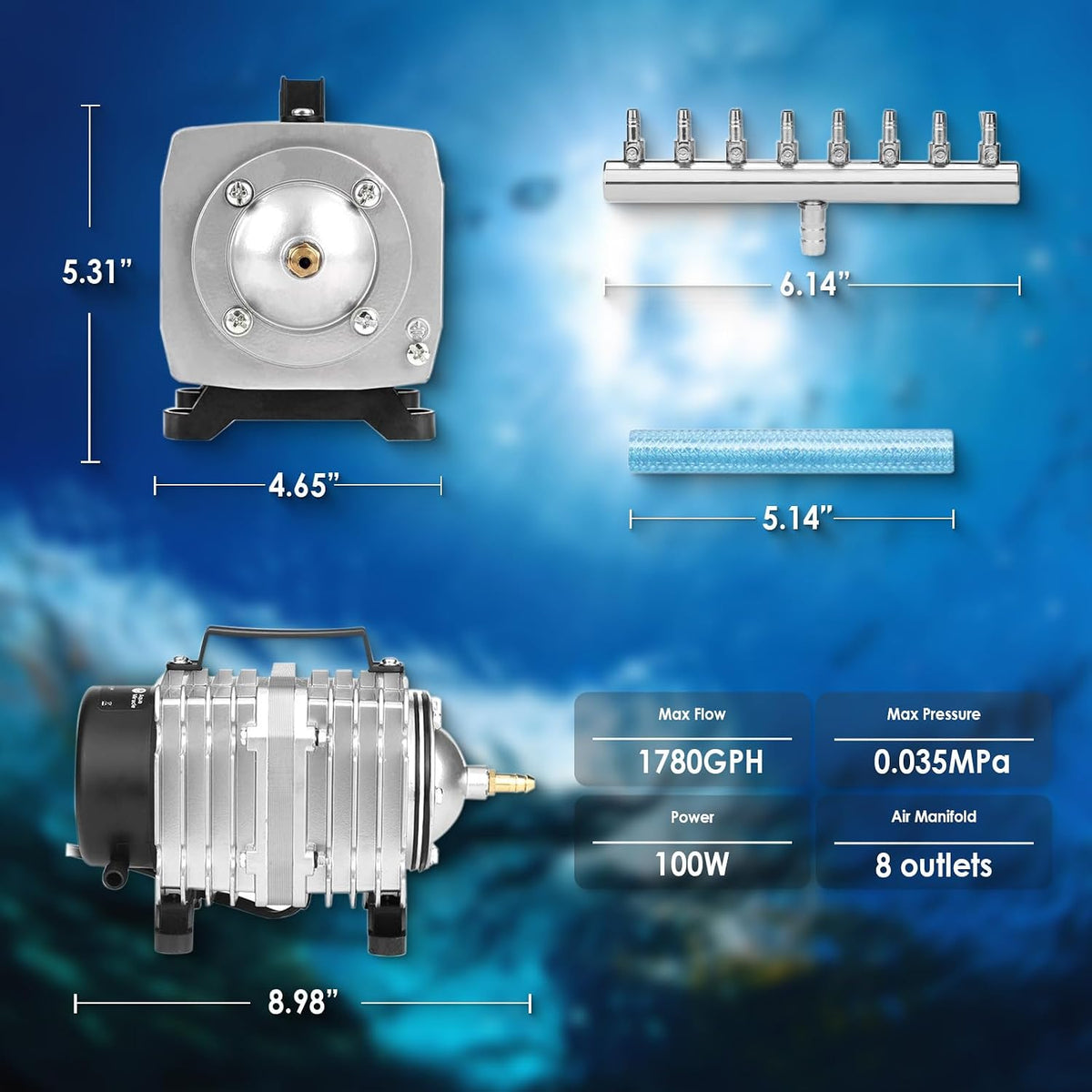 Aquarium Air Pump with Aluminum Housing - 1780GPH-100W - image 4