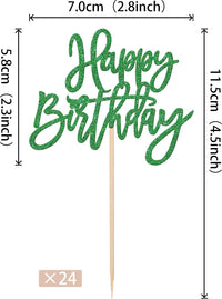 24 PCS Happy Birthday Cupcake Toppers Glitter Picks for Celebrating - Green - image 2