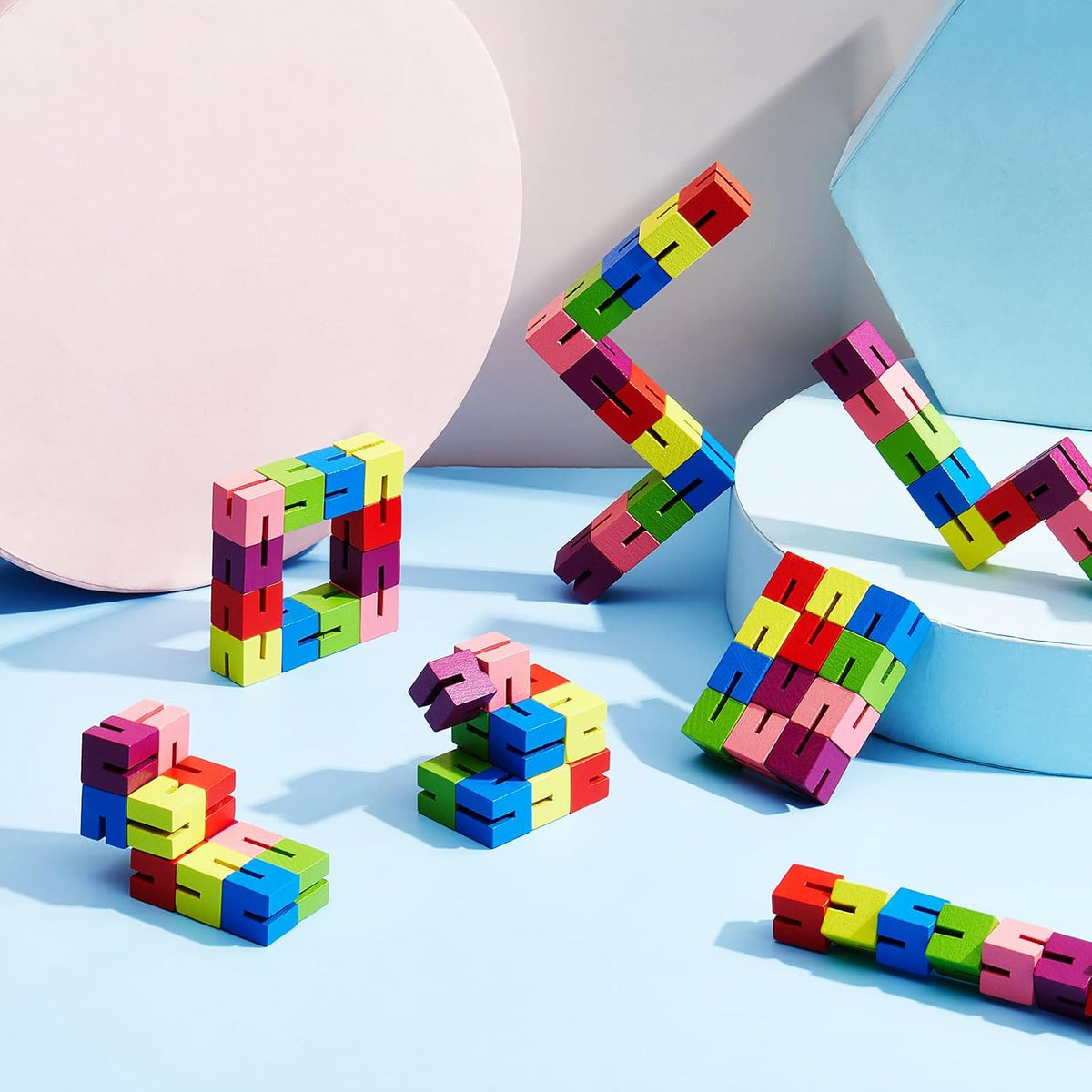 Sumind 6 pack of colorful wooden twist block puzzle fidget cubes on elastic cord - view 5