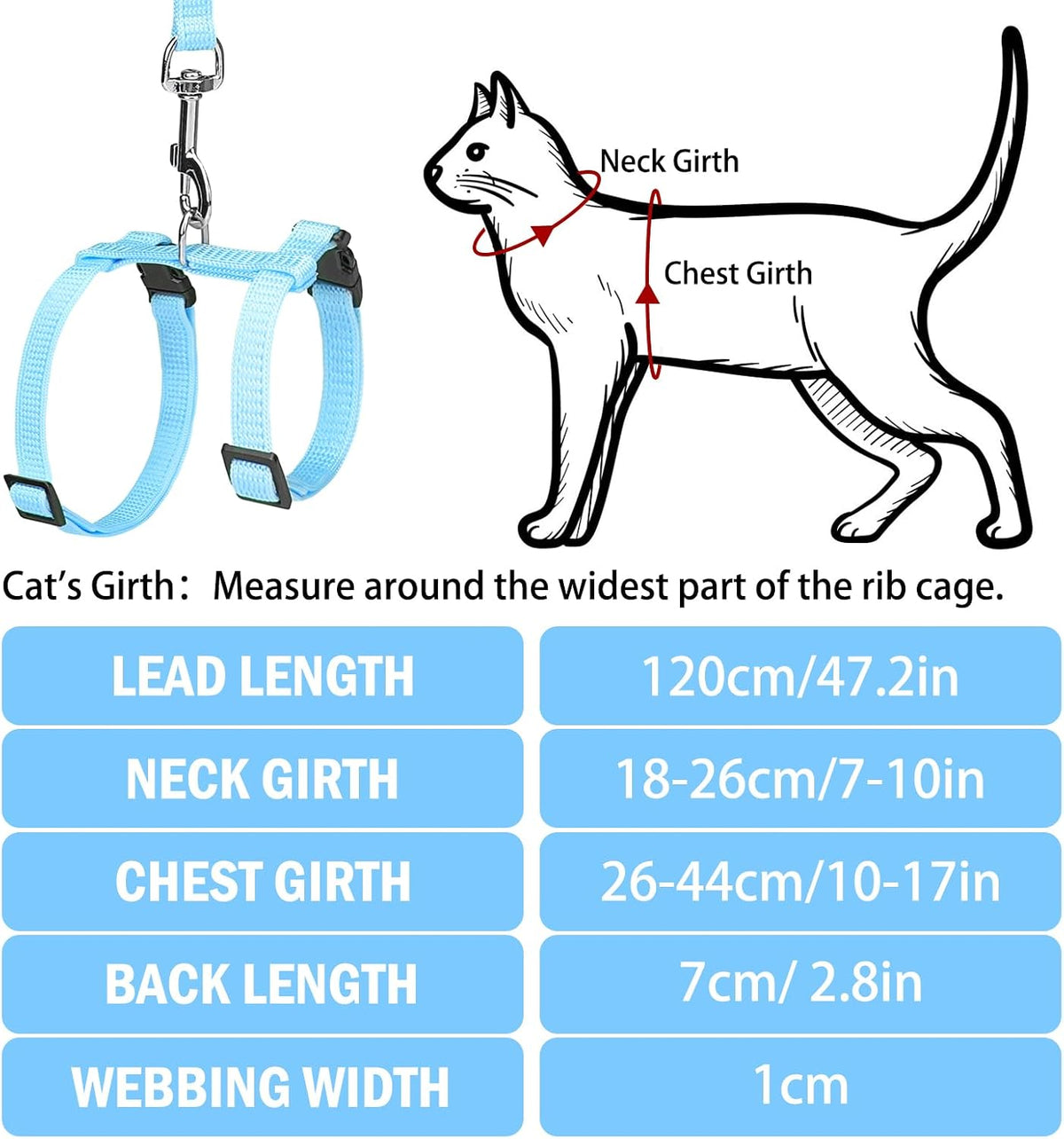 PUPTECK Adjustable Cat Harness and Leash Set Escape Proof Kitten - Small / Sky Blue - image 2