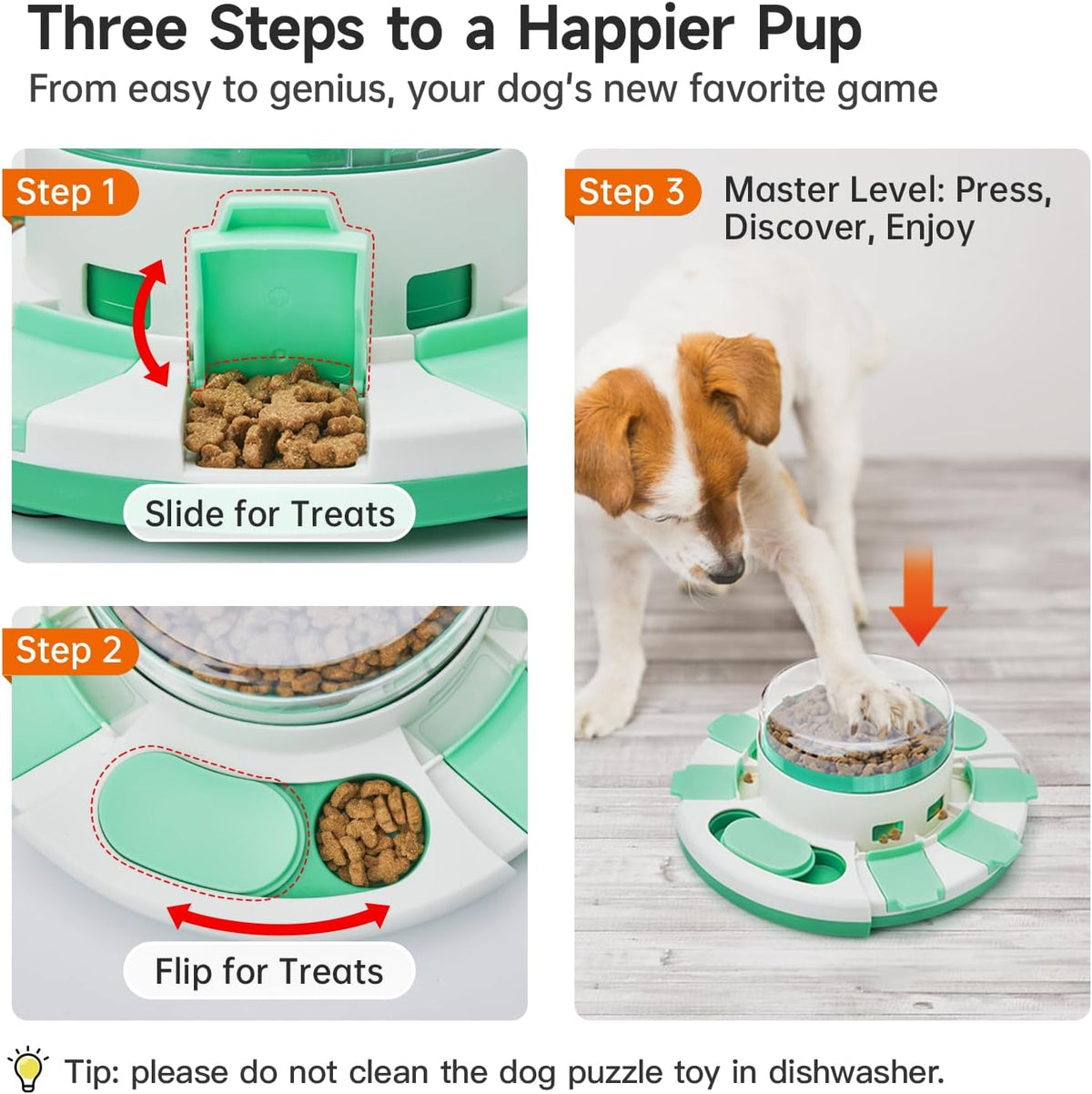 Potaroma Dog Puzzle Toy 2 Levels, Slow Feeder - Green White - image 3