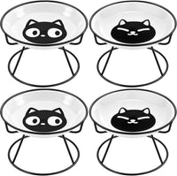 Sunnyray 4 Pcs Elevated Cat Bowls Raised Cat Food Bowl - Minimalist / Black