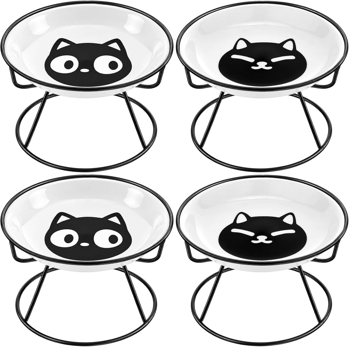 Sunnyray 4 Pcs Elevated Cat Bowls Raised Cat Food Bowl - Minimalist / Black