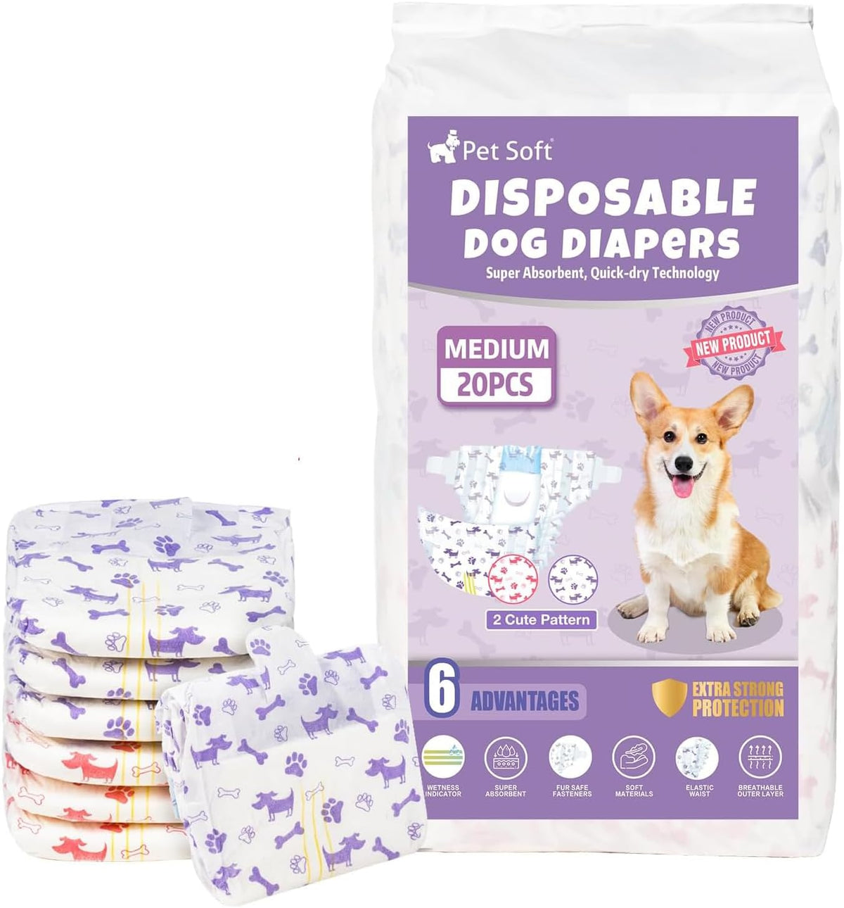 Pet Soft Female Dog Diapers - Mixed-Pack of 20 / Medium