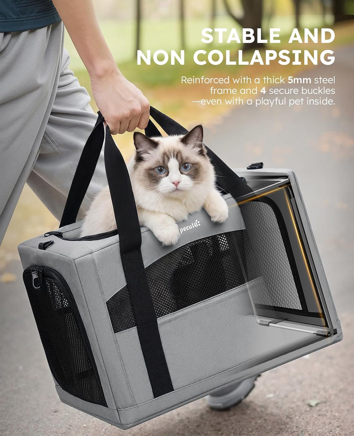 Pecute Cat Carrier Stable, Pet Carrier with Privacy Partition - Gray / 18.5"L x 12.9"W x 11.8"H - image 2