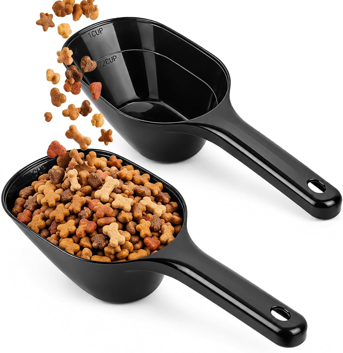 2 PACK Dog Food Scoop,1 Cup Capacity Pet Food Scoop For Dog and Cat – Essentials for Dogs - Black