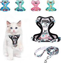 Cat Harness and Leash Set[MAX Safety 4th-Gen] Cute Escape Proof Vest - H603 Pro Inky Meowy / X-Small (4-6lb)