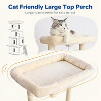 Cat Tree Tower 63in Multi-Level Cat Tower for Indoor Cats with Sisal Scratching Posts, Condo, Hammock, Dangling Ball and Extended Platform for Cats to Play, Beige