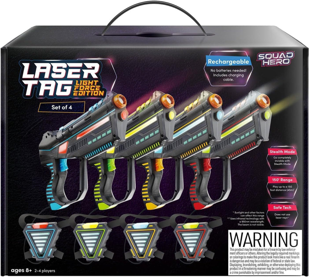 Squad Hero Rechargeable Laser Tag for Kids, Teens & Adults - 4 Pack