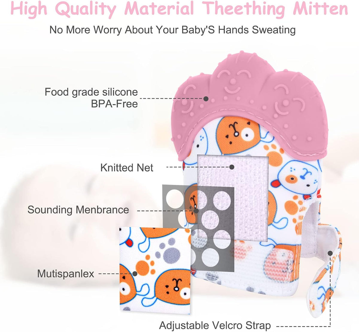 2Pack Silicone Teething Mitt - pink bear - image 3