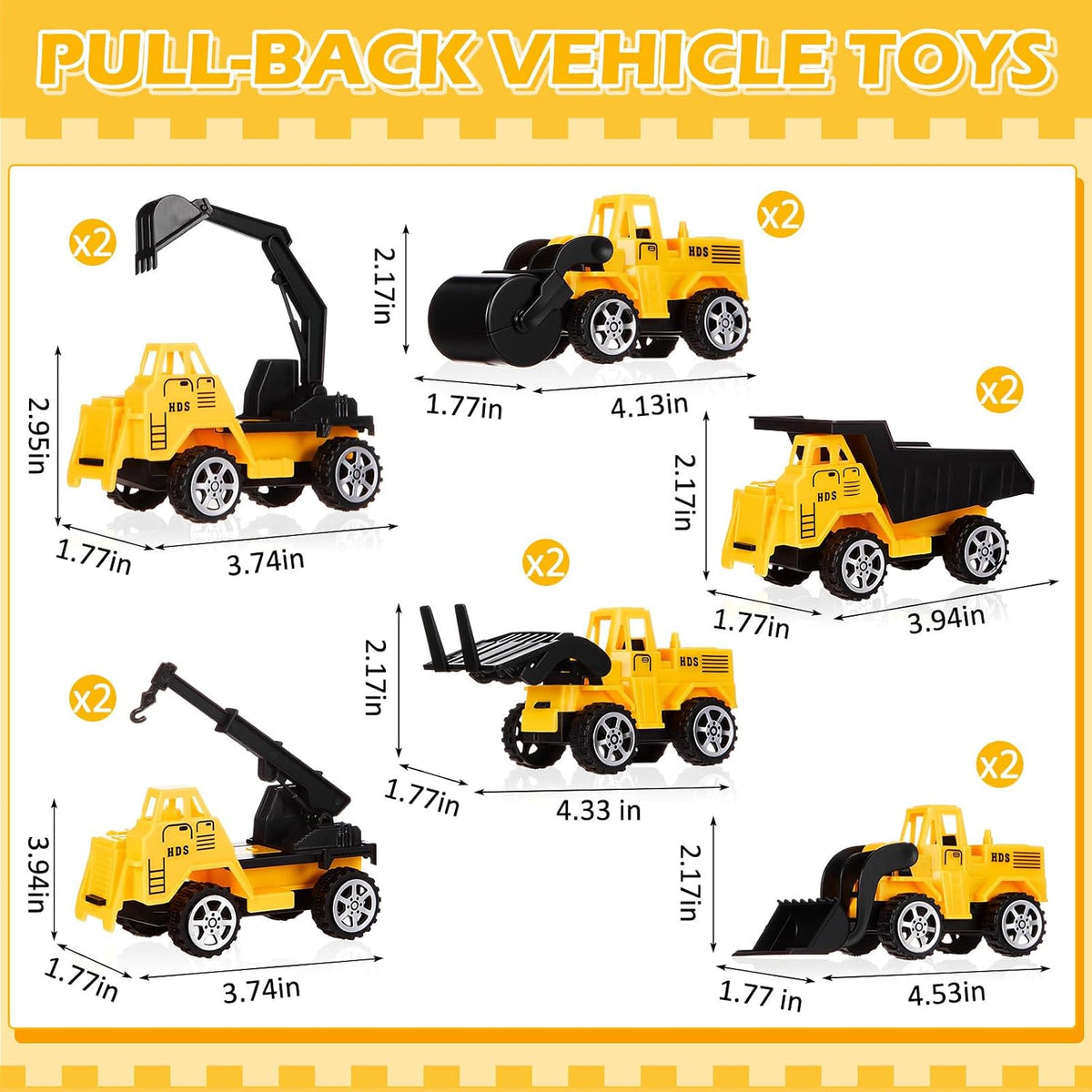 Sosation 72-piece mini construction party favor trucks with cranes, forklifts and excavators - view 5