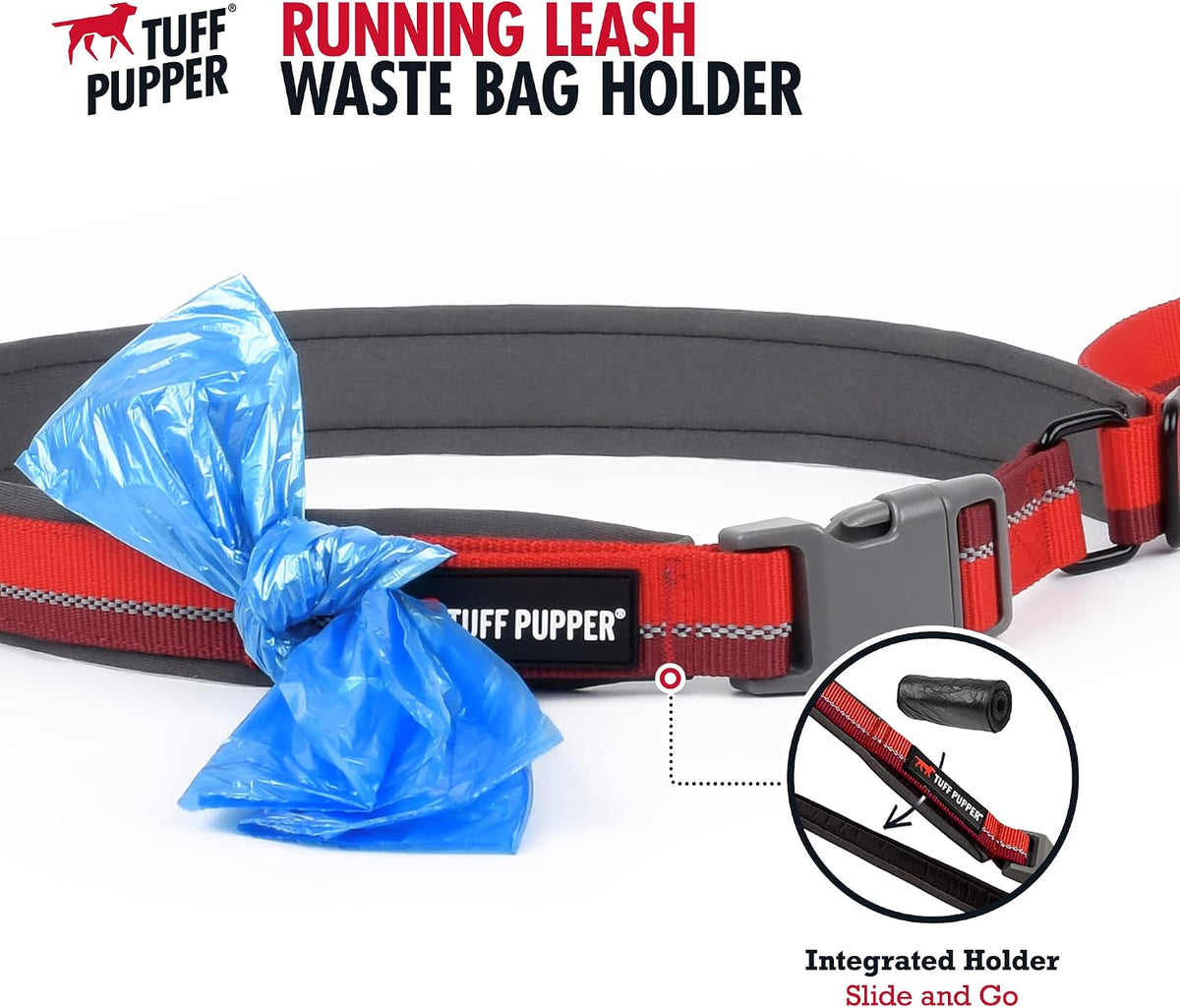 Tuff Pupper Hands Free Adjustable Length Dog Leash - Fiery Red / Bungee - image 4