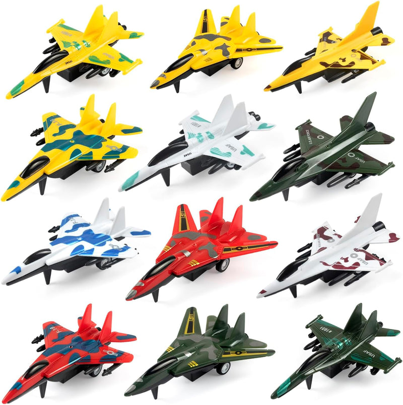 BOOJALOO 12-pack of diecast pull back fighter jet airplane toys