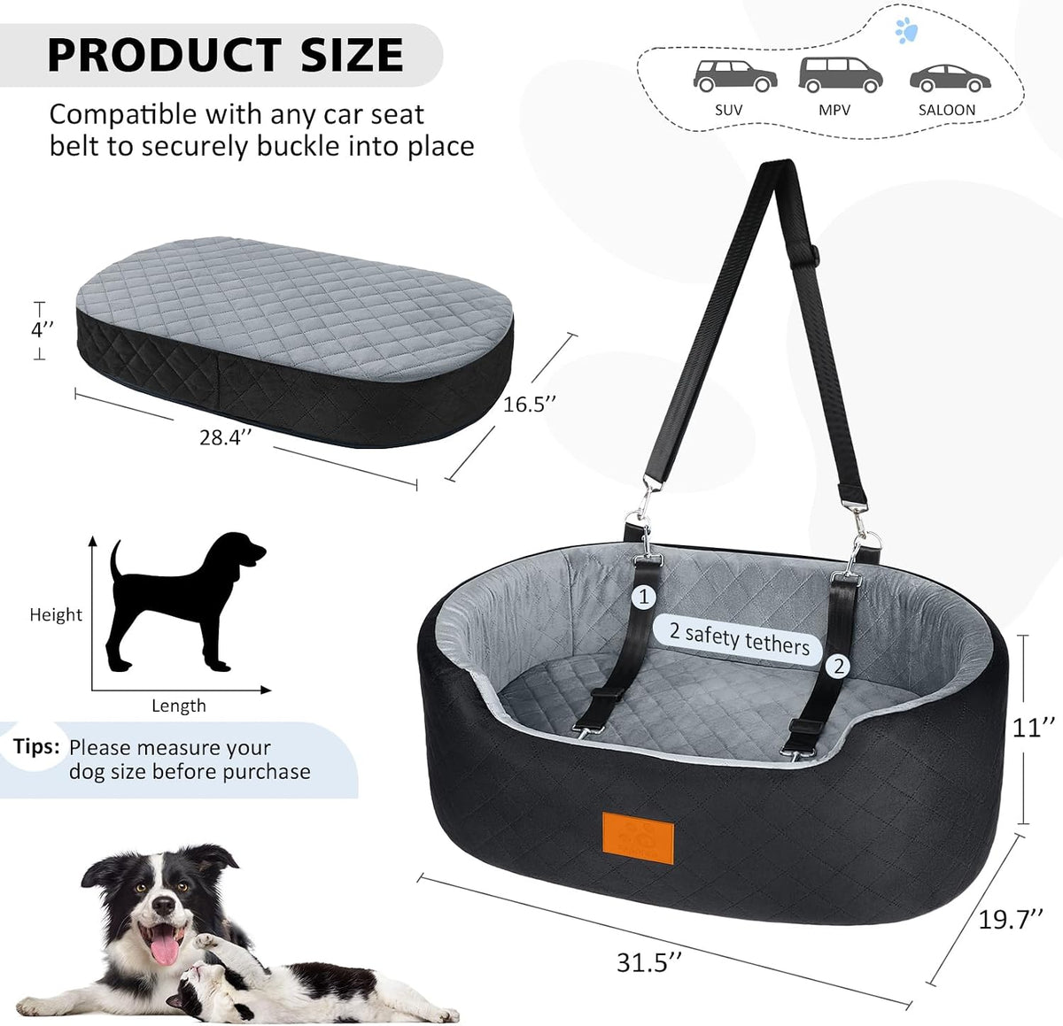 Dog Car Seat for Medium Dogs Up to 50 lbs - Black/Gray - image 4