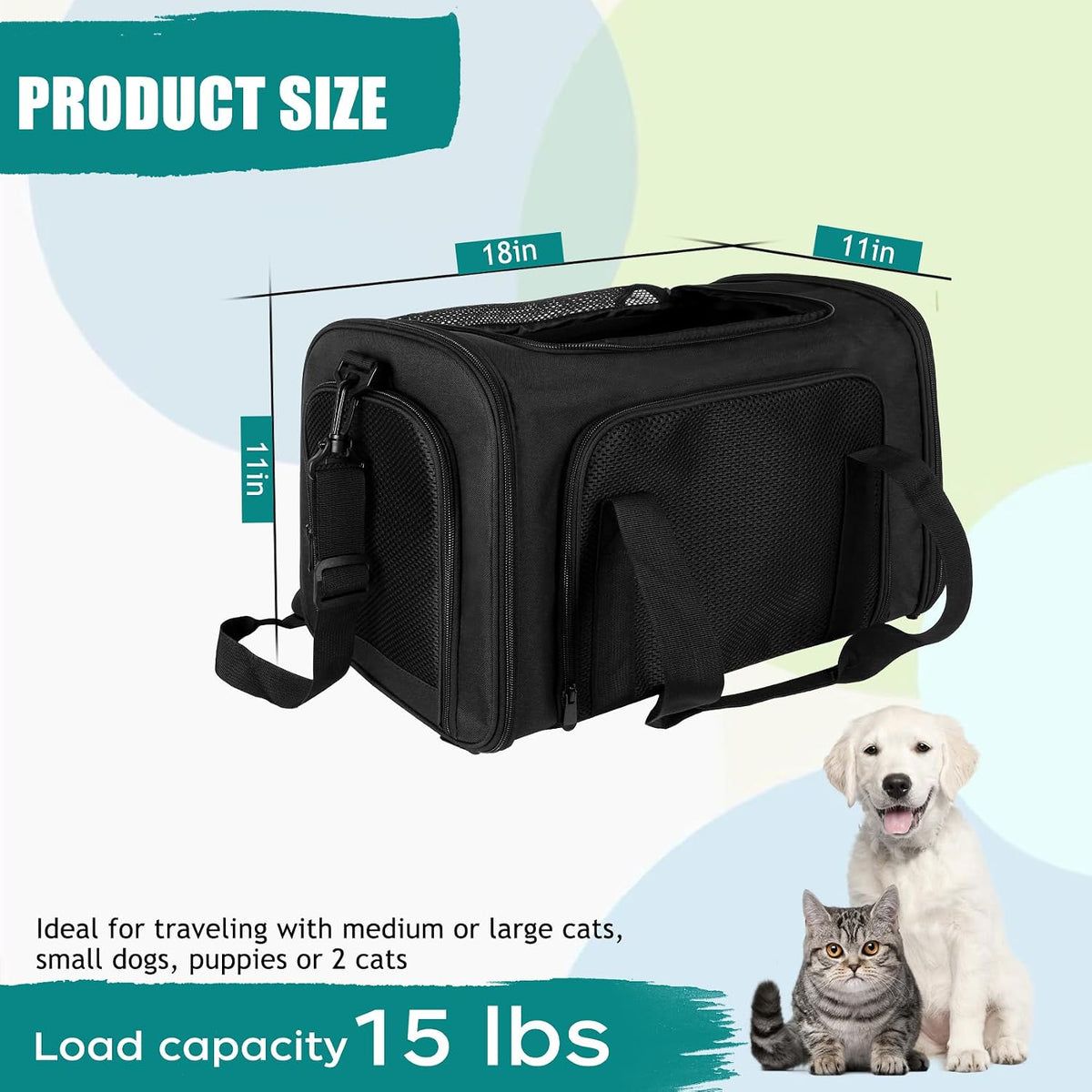 Top tasta Dog Cat Carrier Pet Carriers for Small Medium Large Cats - 18.0"L x 11.0"W x 11.0"H / Black - image 2