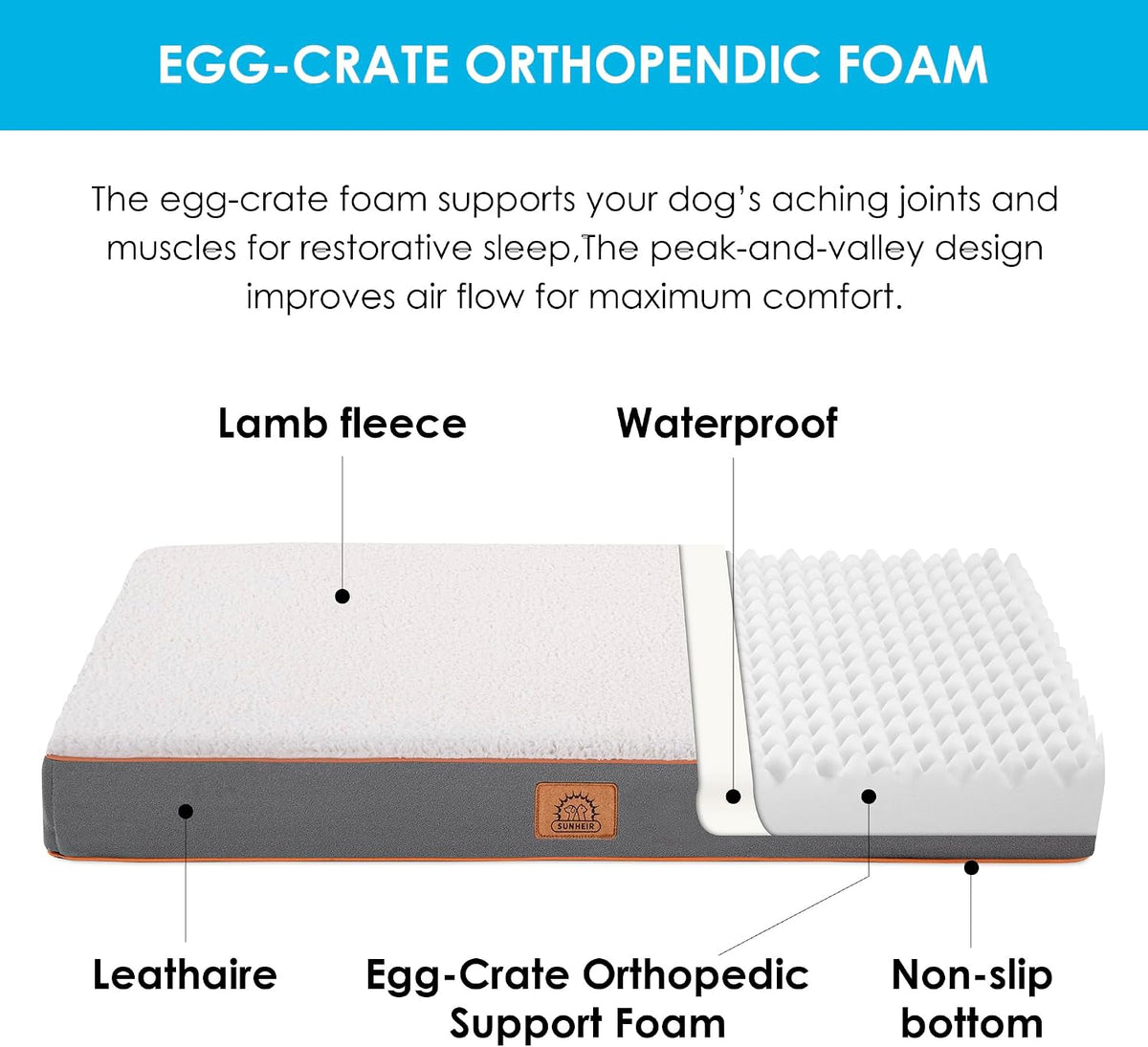 Washable Orthopedic Large Dog Bed with Removable Cover - Light Grey / 41.0"L x 27.0"W x 3.0"Th - image 2