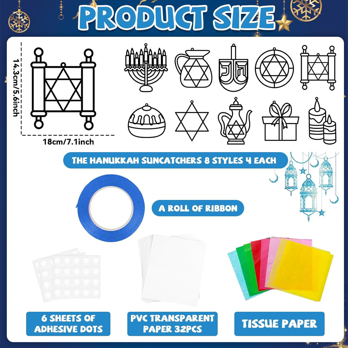 QOUBAI 32 Sets Halloween Bats Suncatchers Craft Kit DIY Window - Hanukkah - image 2