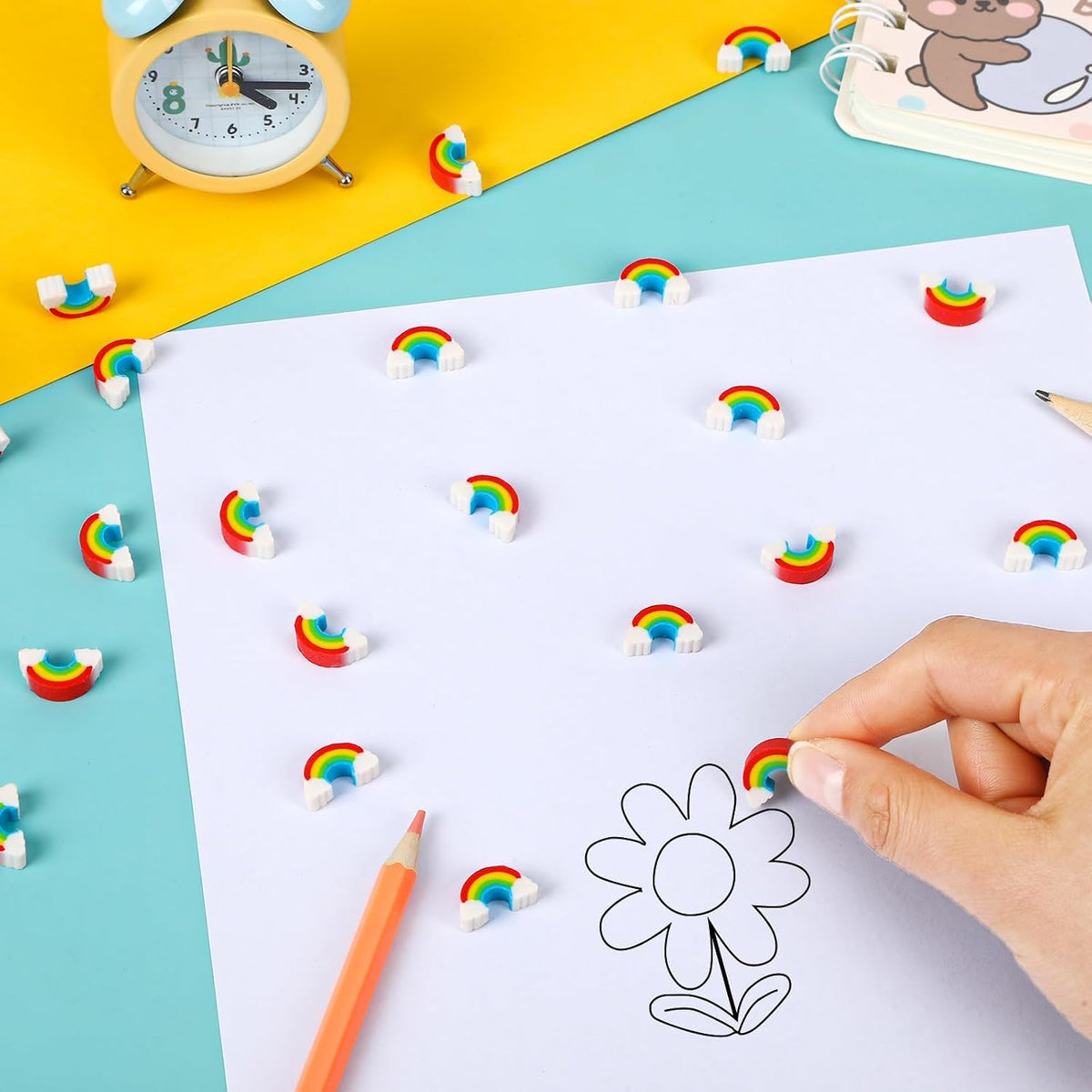 JUNEBRUSHS 150Pcs Fall Mini Erasers - Rainbow Style - image 2