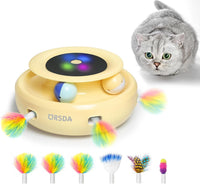 ORSDA 2in1 Interactive Toys for Indoor Cats, Timer Auto On/Off - Butter Yellow