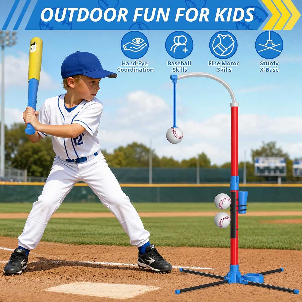 QDRAGON 4-in-1 T ball set for kids with bats, softballs, tee stand and catch paddles - view 10
