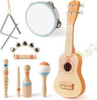 Vanplay Kids Guitar Set, 7-Piece Wooden Musical Instruments for Toddler 2-3 – Fun for Kids & Family - Beige
