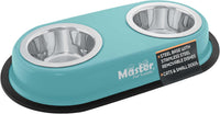 Master Pet Supply Double Dog Bowls Set with Elevated Base Black Velvet – Essentials for Dogs - Aqua Sky