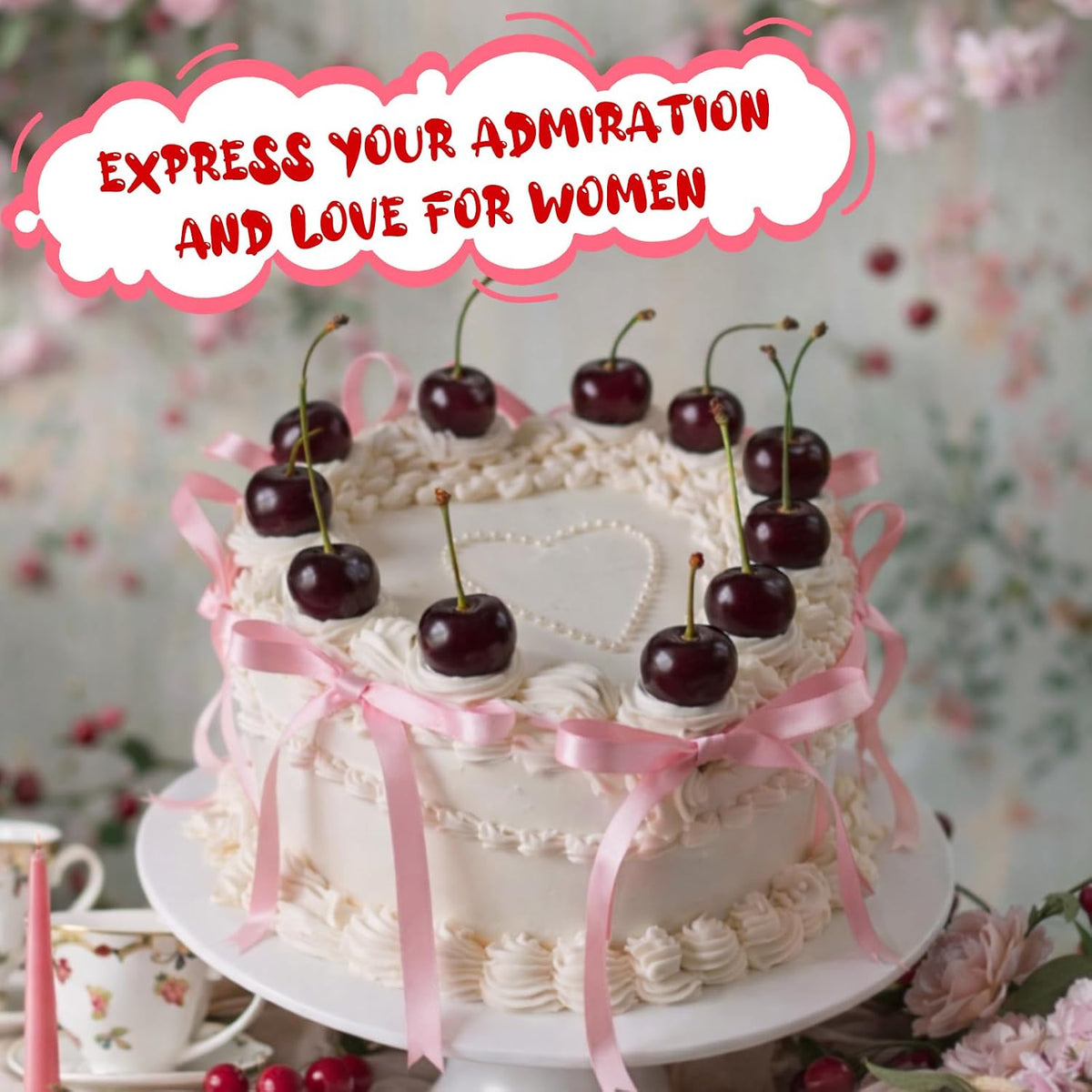 Chunful fake cherry cake toppers with red polyester bows - view 24