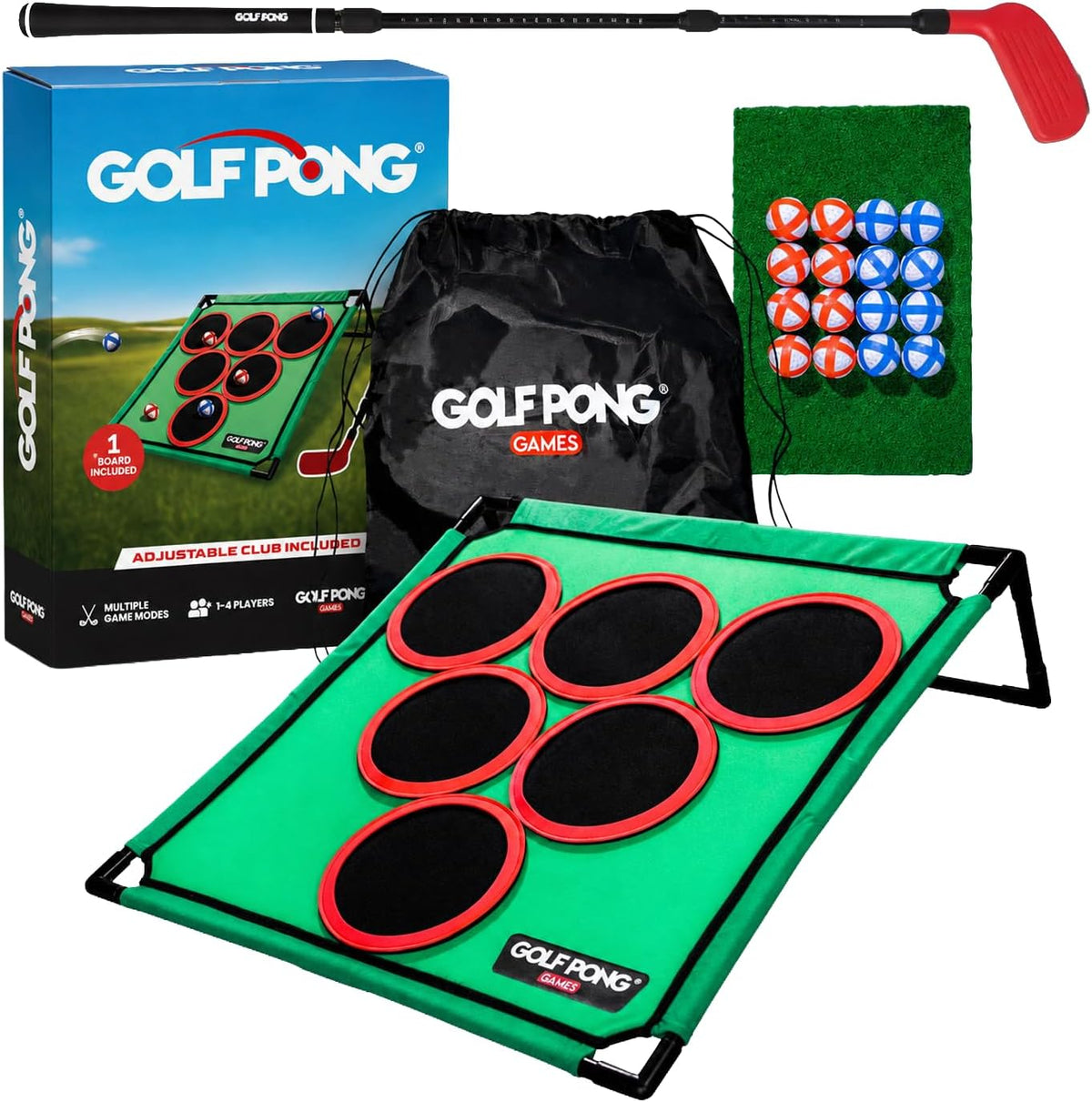 Golf Pong Chipping Game for Men & Women, 1 Board – Fun for Kids & Family - 1x Board + 1 Club