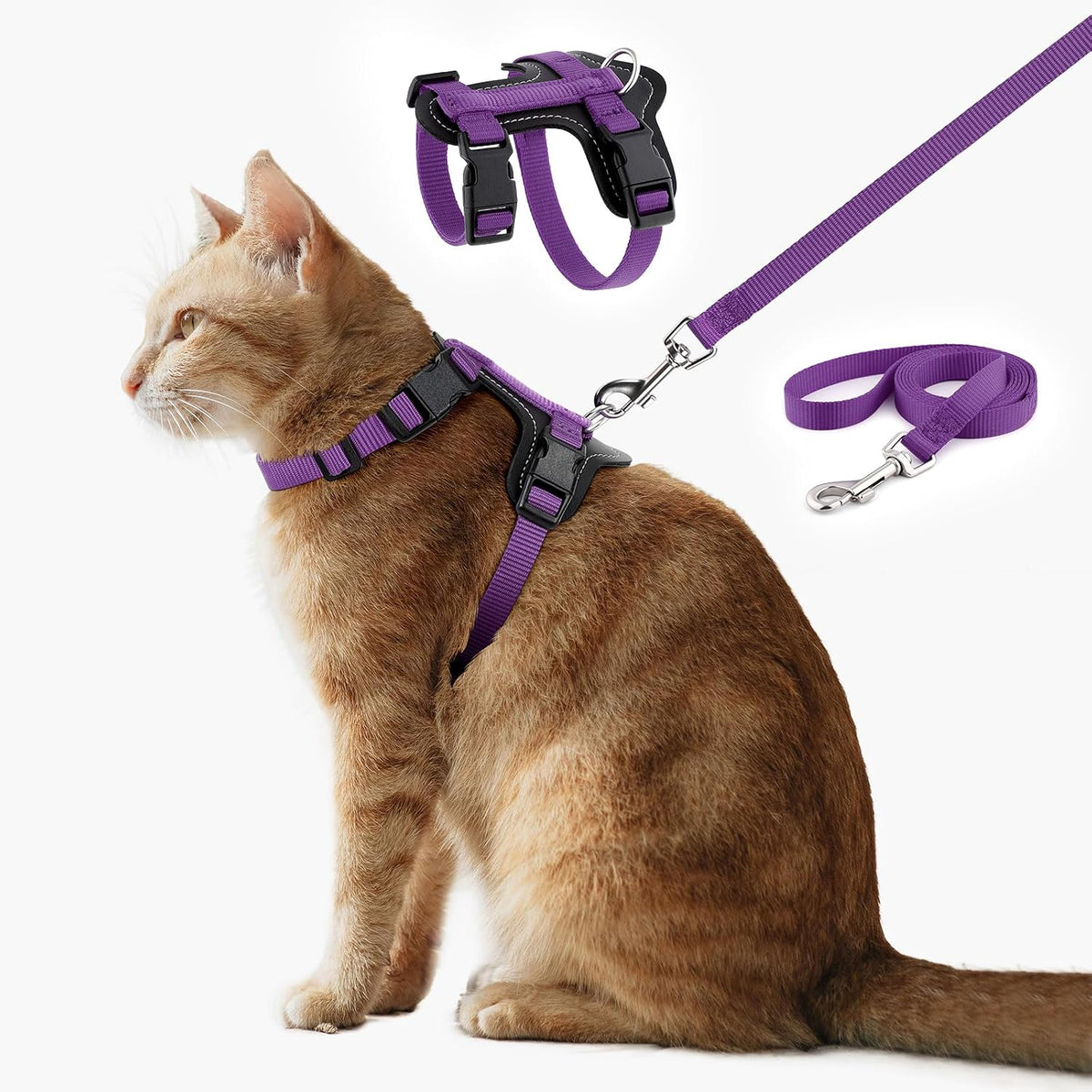 Plutus Pet Adjustable Cat Harness and Leash Set - Purple
