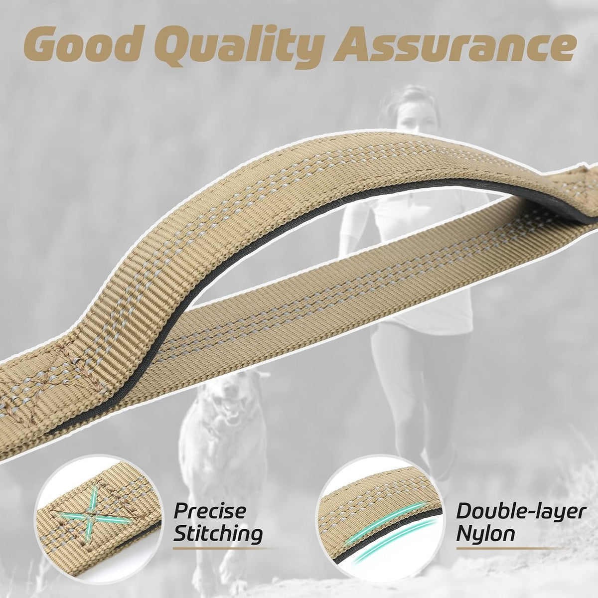 rabbitgoo Tactical Dog Leash, Heavy Duty Training Bungee Lead – Essentials for Dogs - Brown / Max: 5.2ft - image 2