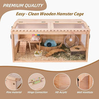 Wooden Hamster Cage, 32"x16"Guinea Pig Cage, Small Animal Cage for Dwarf Syrian Hamsters Degus Mice & Other Small Pets. Large Hamster cage with with 2 Adjustable skylights.