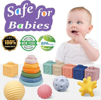 Montessori Toys for Babies,Soft Stacking Building Blocks Rings Balls Sets,3 in 1 Baby Toy Bundle,Sensory Toy for 6-12 Months, Soft Teething Toys for Babies,Baby Gifts for Boy Girl