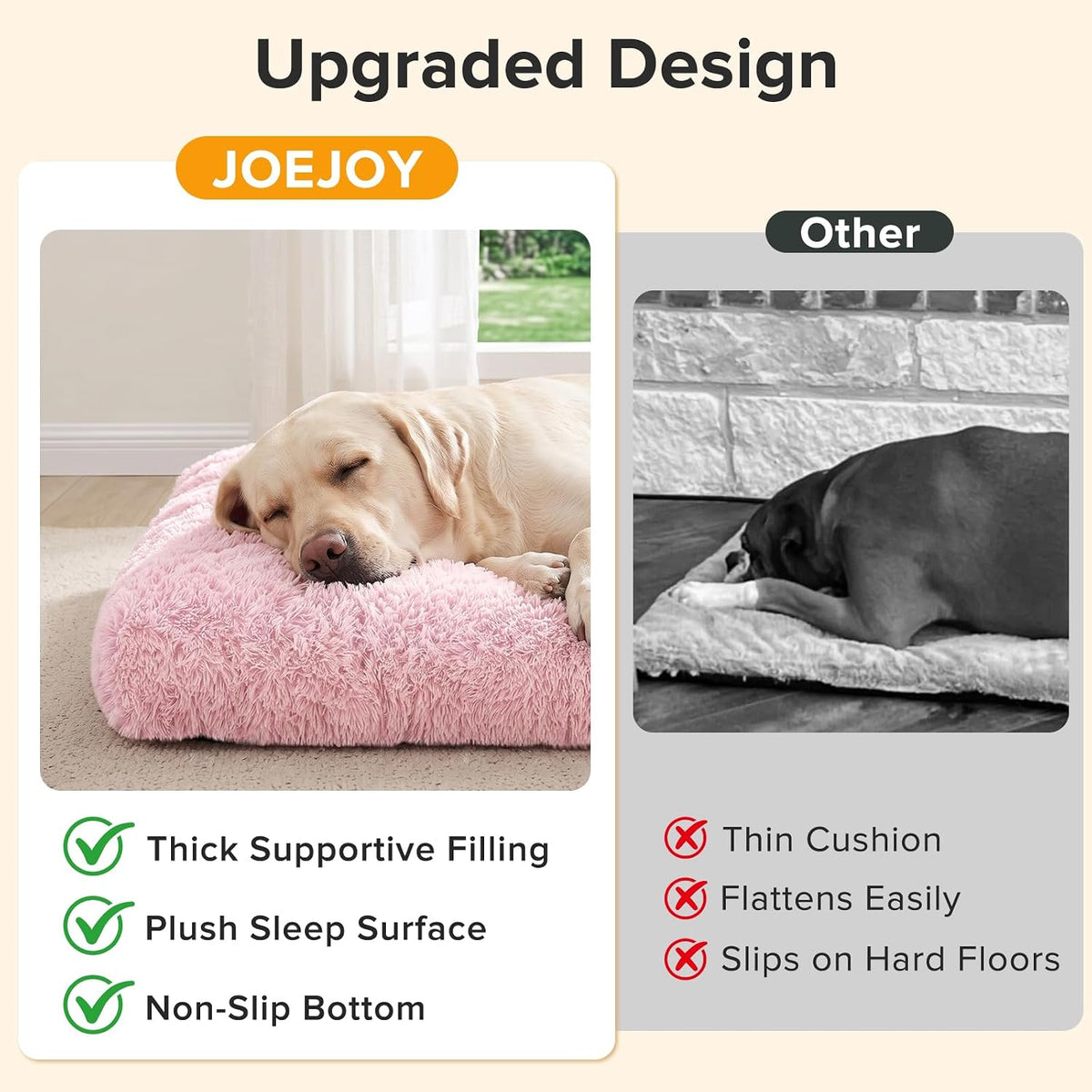 JOEJOY Large Dog Bed Crate Pad - 44.0"L x 32.0"W x 4.0"Th / Pink - image 4