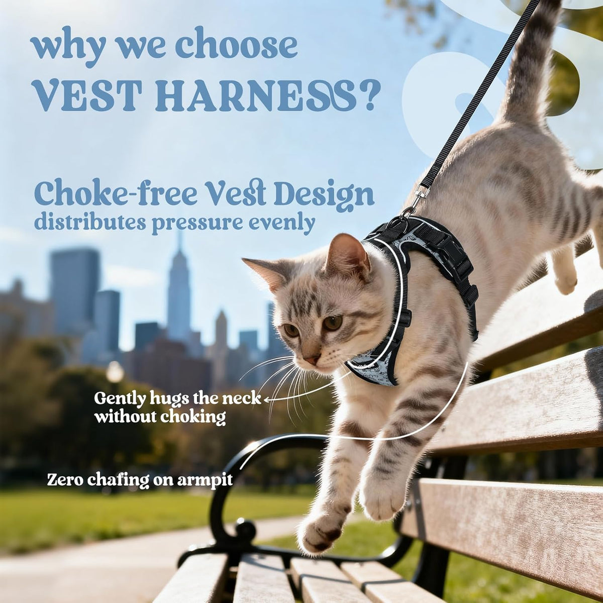 rabbitgoo Cat Harness and Leash Set, Escape Proof Vest - Xxs / Doodle Gray - image 2