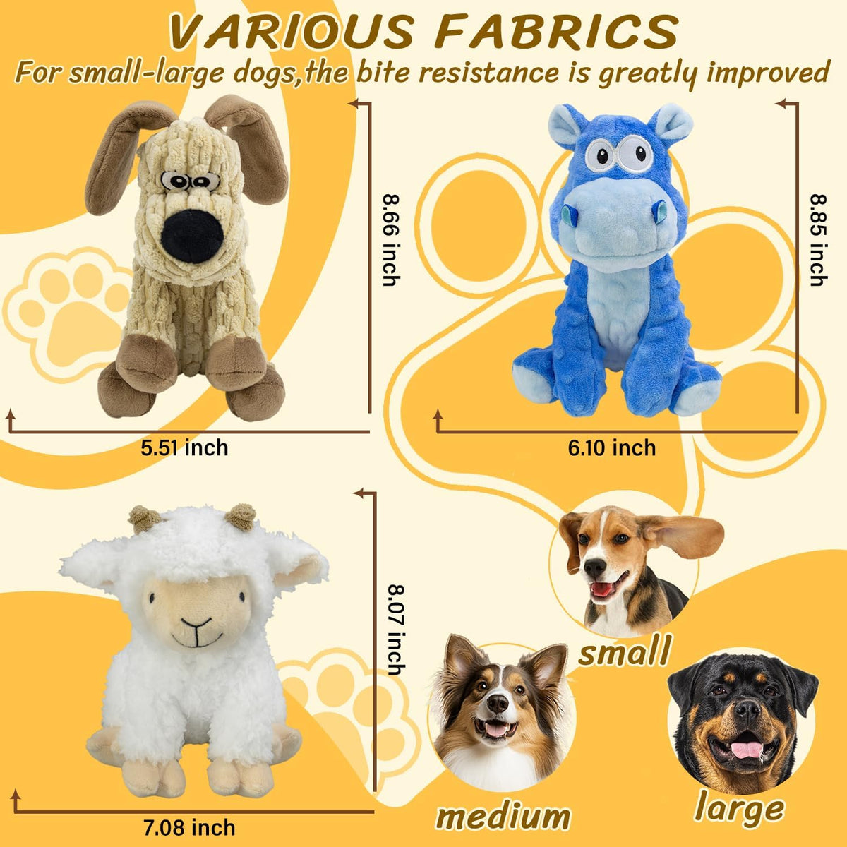 Squeaky Stuffed Dog Toys, Chew Dog for Large Medium Small Breeds – Essentials for Dogs - Blue&Khaki&White - image 3