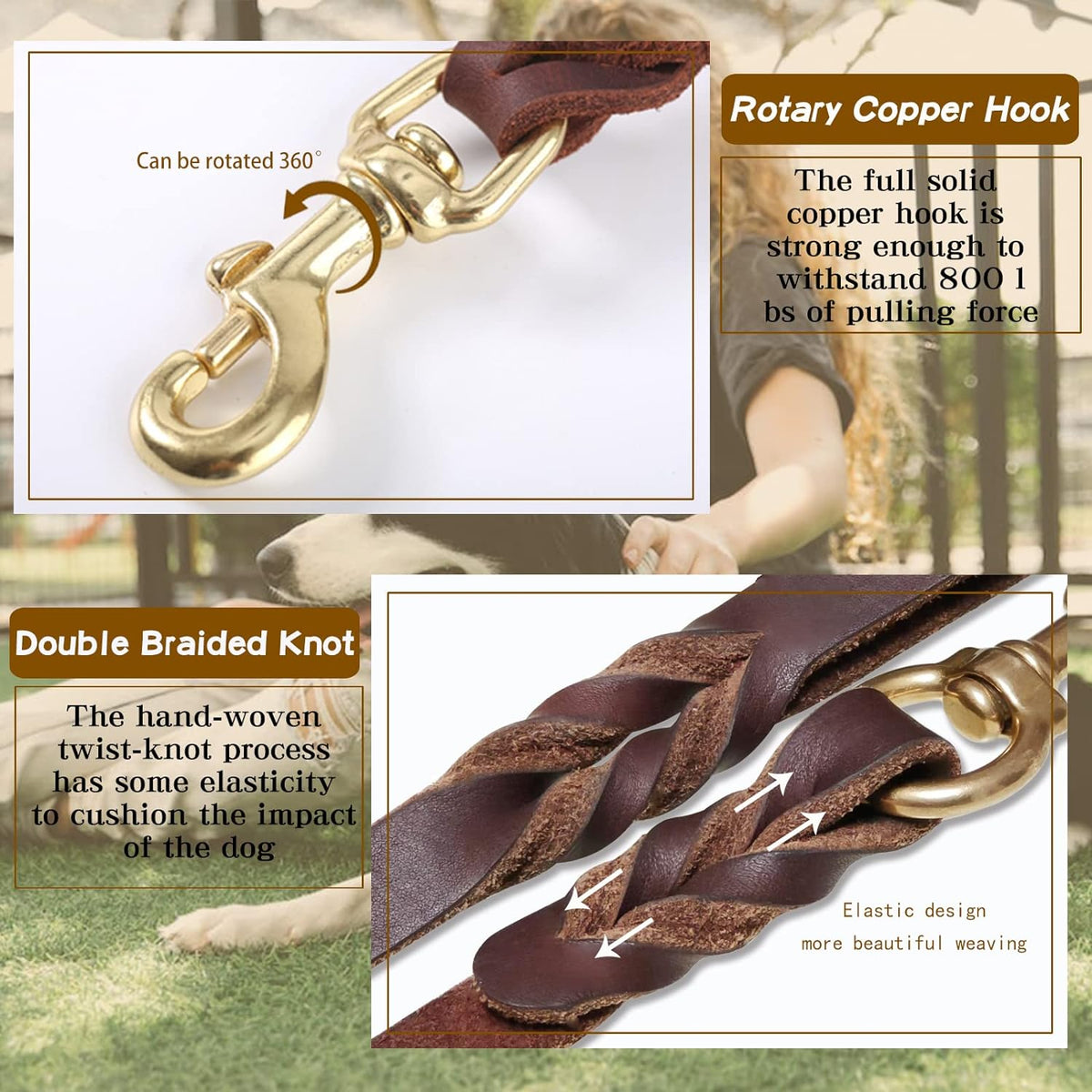 Leather Dog Leash 6ft x 3/4 inch - 5FT*3/4in / Brown - image 4